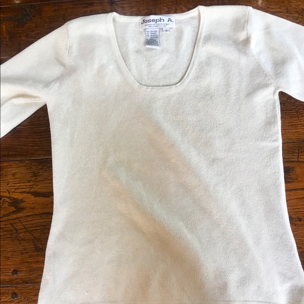 Joseph A. Silk Blend Cream Shimmer Top size M